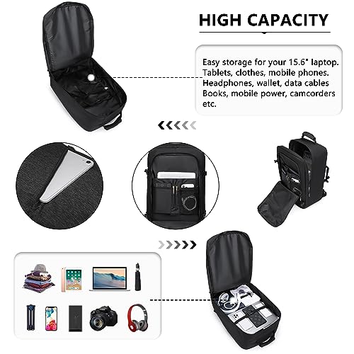 Kono Travel Backpack Airline Approved Overhead Bin Personal Item Bag - color: Black, size: Large