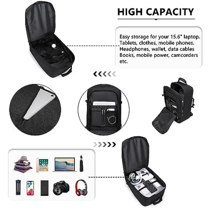 Kono Travel Backpack Airline Approved Overhead Bin Personal Item Bag - color: Black, size: Large