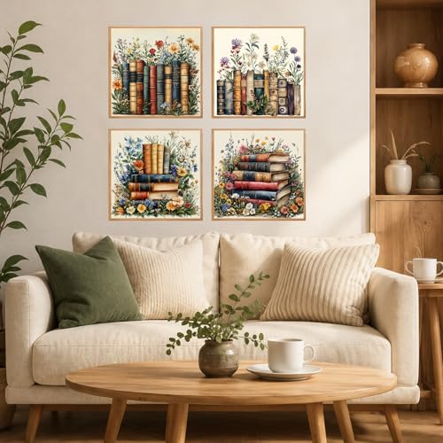 AUKELHJ 4 Pack Framed Paint by Numbers Kit for Adults, Book, 8x8 inch - color: 07-Book