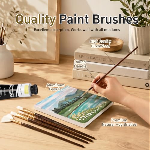 rubens Oil Paint Brush Set, 5 Pcs Natural Hog Bristle Paint Brushes