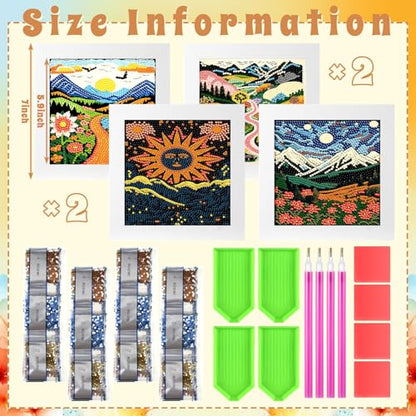 Geyoga 4pcs Boho Diamond Painting Kits with Frame for Adults 7x7 Inch - style: Boho