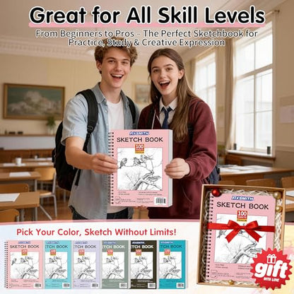 FIXSMITH 9"X12" Sketch Book, 100 Sheets, 68 lb/100gsm,4 Pack Pink - color: Pink, size: 9"x12"-4 Pack