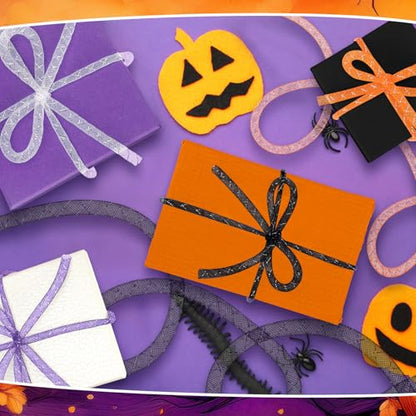Arrowbash 4 Pcs Halloween Mesh Tubing for Crafts, Purple Orange Black White