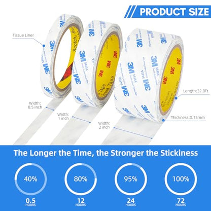 3M Double Sided Tape Thin 0.5"×32.8Ft, 9448A Double Coated Tissue Tape - size: 0.5"x 32.8 Ft