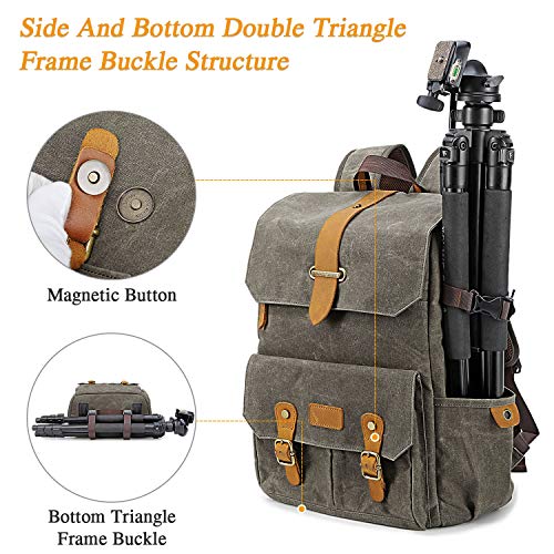 UBAYMAX Canvas Camera Backpack for Canon Nikon Sony DSLR SLR Waterproof - color: Dark Olive