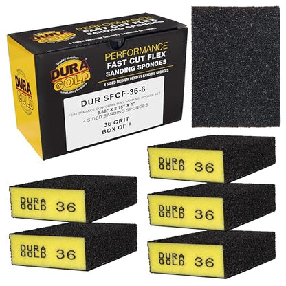 Dura-Gold 36 Grit 4-Sided Hand Sanding Block Sponges, 3.9" x 2.75" x 1" - style: 36 Grit