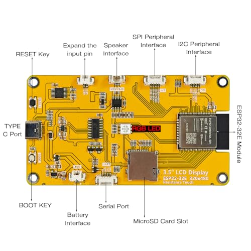 Hosyond 3.5'' 320x480 Touch Screen ESP32 Display with WiFi+BT, ST7796U Driver LCD TFT Screen Module for Arduino IoT - size: 3.5"