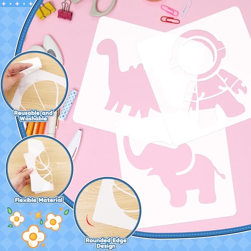 24PCS Stencils for Kids, 8-inch Large Stencils for Painting, Reusable