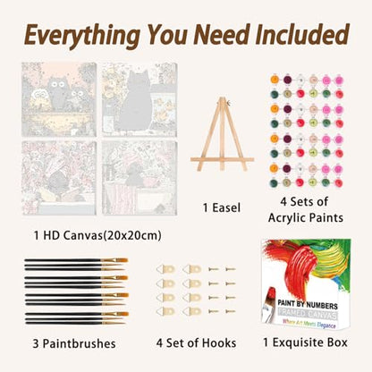 AUKELHJ 4 Pack Framed Paint by Numbers Kit for Adults, Cat, 8x8 inch - color: 03-Cat