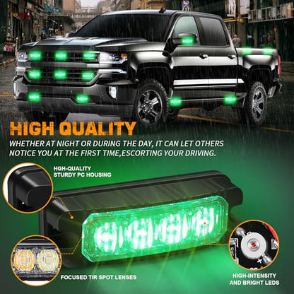 XRIDONSEN 8PCS Sync Grill Strobe Lights 32 LED Green Emergency Lights - color: Green