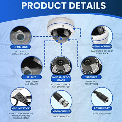 HD 1080P 2MP 180 Degree Fisheye Dome Security Camera Outdoor Indoor Wired Coax 1.7mm Lens Super Wide Angle 4 in 1 (TVI/AHD/CVI/BNC) Hybrid Analog CCTV Camera with IR Night Vision - style: 2MP analogue 180 degrees