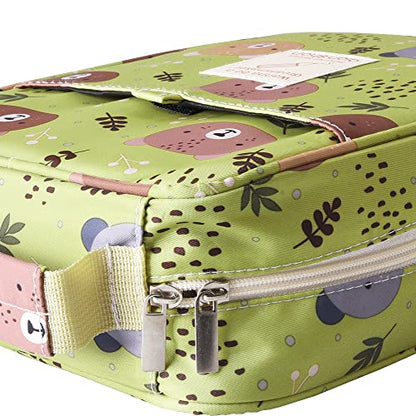 Pencil Case Holder Slot with Zipper Closure Large Capacity Pen Organizer - color: green bear