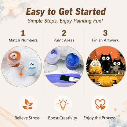 AUKELHJ 4 Pack Framed Paint by Numbers Kit for Adults, Cat, 8x8 inch - color: 03-Cat