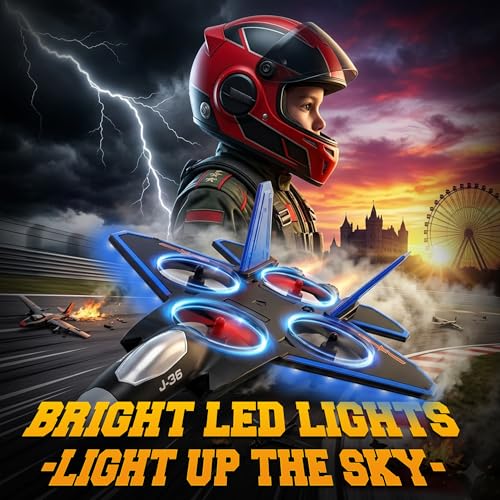 BEZGAR RC Fighter Jet Toy, RC Plane with LED Lights & 360° Flip, Blue - color: Blue