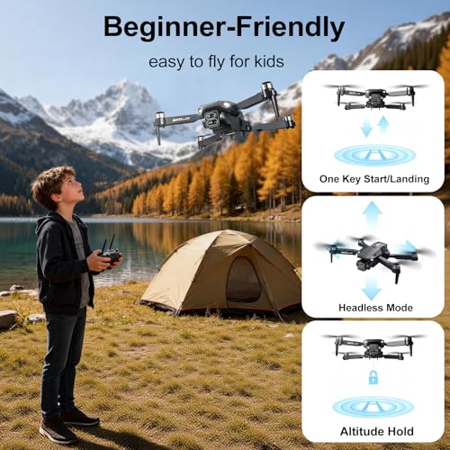 1080P HD Drones with Camera for Adults,Foldable Drone for Beginners - color: Black