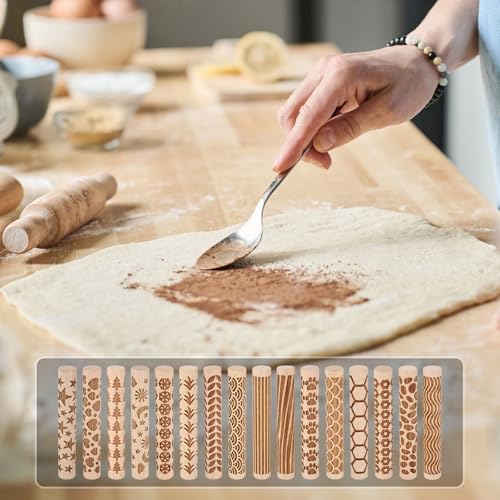 HARFINGTON Wood Clay Roller 4" Leaf Pattern Rolling Pins Wood Rollers Pottery Tools Wood Grain Texture Rollers for Clay Baking Dough Playdough DIY - style: Leaf
