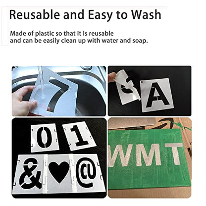 2 Inch Symbol & Numbers Craft Stencils - 42 Pc Alphabet Letter Stencil Kit, Interlocking Stencil Set, Reusable Plastic - size: 2 inch