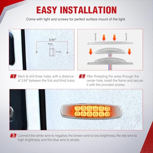 Nilight 6.3" Amber Rectangle Side Marker Light, White Lens, High Low Strobe - color: Clear Amber 6.3" 10Pcs