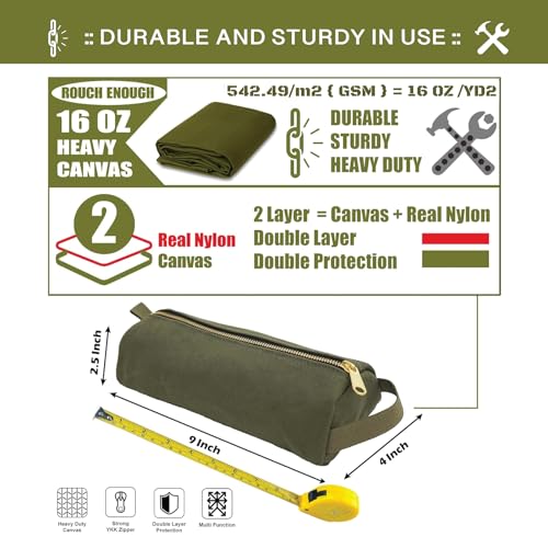 Rough Enough Waxed Canvas Small Tool Pouch Bag, Army Green - color: Army Green