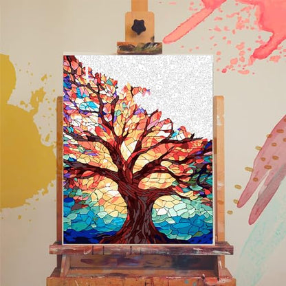 Tree Paint by Numbers for Adults - Stained Glass Paint by Number on Canvas - color: MT12191