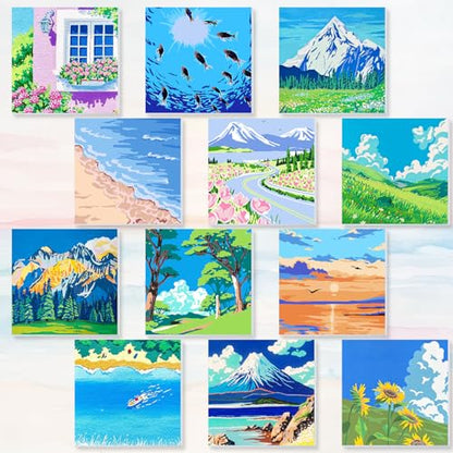 Nezyo 12 Sets Scenery Paint by Numbers Adults with Frame, 8x8 Inch Kit - style: Scenery