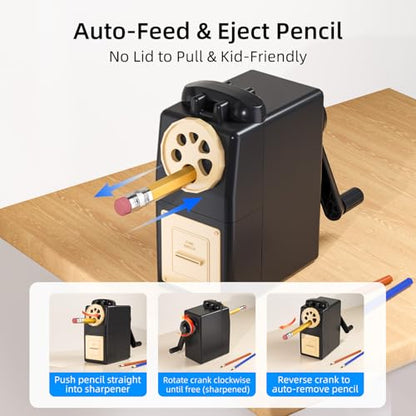 ZMOL Heavy Duty Manual Hand Crank Pencil Sharpener, Desktop, Black - color: Black