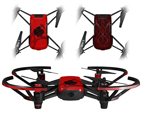 Skin Decal Wrap 2 Pack Compatible with DJI Ryze Tello Oriental Dragon Black on Red Drone NOT Included