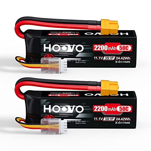 HOOVO 3S 11.1V 2200mAh 50C Lipo Battery with XT60 Connector 2 Pack