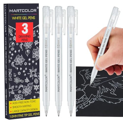 MARTCOLOR White Gel Pens, 3 Pack 1.0mm Extra Fine Point White Gel ink Pens - style: White - 1.0mm