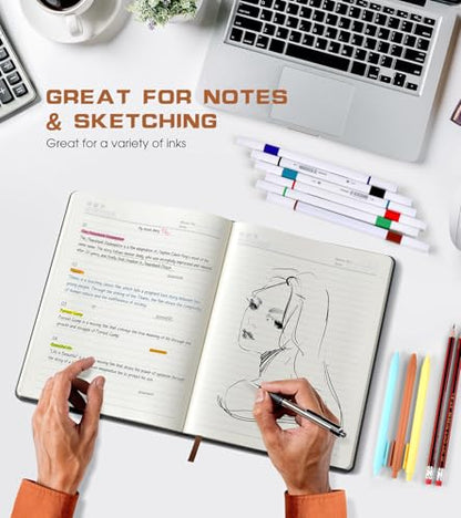 Biuwory Leather Journal Notebook,256 Thick Lined Pages,Hardcover 5.7"×8.3" - color: Black, size: Lined-256 Pages (5.7"×8.3")