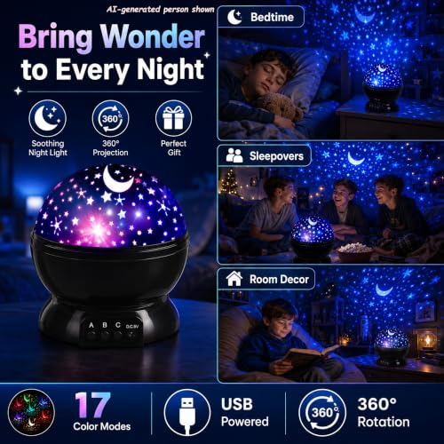 Star Projector Night Light for Kids | Star Lights for Bedroom - color: Black