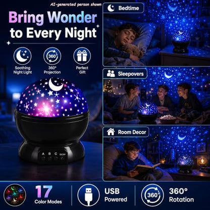 Star Projector Night Light for Kids | Star Lights for Bedroom - color: Black