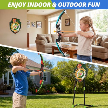 HYES 2 Pack Kids Bow and Arrow, LED Archery Set with Dinosaur Target - size: 2 pack-standing target