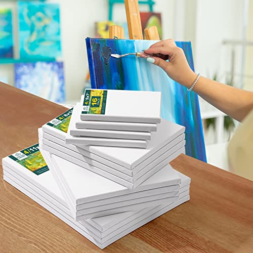 Inburit 16 PCS Multi Size Stretched Blank Canvas for Acrylic & Oil Painting - size: 16PCS+(4sizex4)