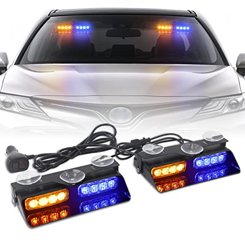 XRIDONSEN 2 in 1 Dash Strobe Lights Front/Rear 16 LED Windshield Lights - color: Amber/Blue