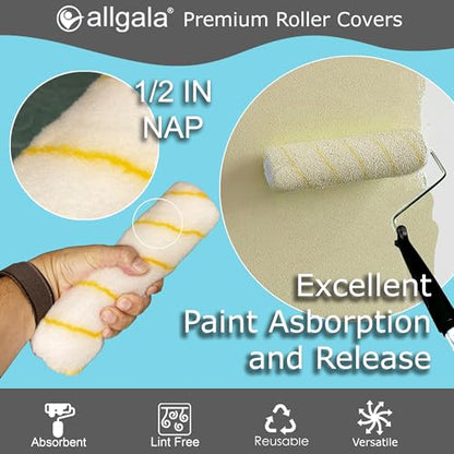 Allgala Paint Roller Covers, 24 Pack 9 Inch Shedless Lint Free Painter Roller Covers 1/2 in Roller Naps for Paint Roller Kit - size: 9" (Pack of 24)