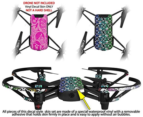 Skin Decal Wrap 2 Pack Compatible with DJI Ryze Tello Skull Sketches Pink Drone NOT Included