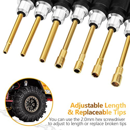 RC Tools Kit 7Pcs Hex Nut Screwdriver Set w/5.0/4.5/4.0/3.5/3.0/2.5/2.0 Box - color: Gold