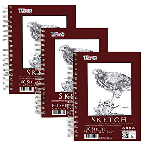 U.S. Art Supply 5.5"x8.5" Sketch Book Pad, Spiral Bound 100 Sheets, 2-Pack - size: 5.5-x-8.5-inch