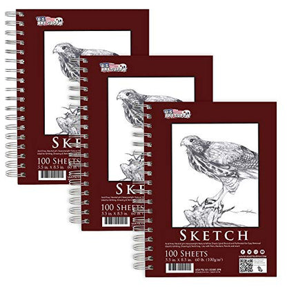 U.S. Art Supply 5.5"x8.5" Sketch Book Pad, Spiral Bound 100 Sheets, 2-Pack - size: 5.5-x-8.5-inch
