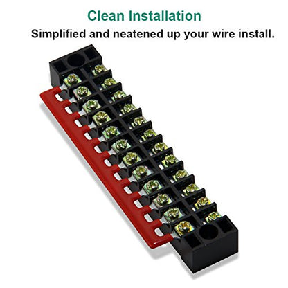 Terminal Block, 12 Circuits 600V 15A Dual Row Screw Terminal Strip, 5 Sets - size: 15A 12P+5pcs Jumpers