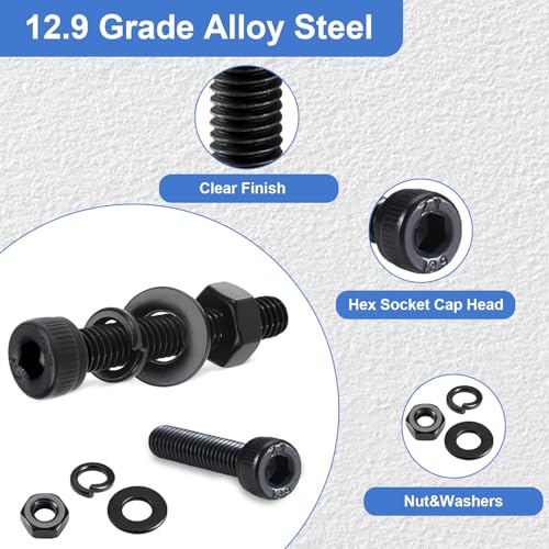 520Pcs M4 Screw Kit, Hex Socket Head Cap M4 Screws, M4 Bolts Nuts Washers - color: Black, size: Black M4 (520 Pcs)