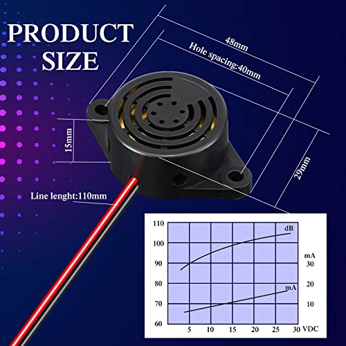 Geiserailie DC 3-24V 95 dB Electronic Buzzer Active Piezo Buzzer Alarm Sounder Continuous Sound Beep, Black(36 Pcs)
