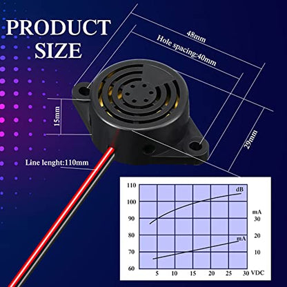 Geiserailie DC 3-24V 95 dB Electronic Buzzer Active Piezo Buzzer Alarm Sounder Continuous Sound Beep, Black(36 Pcs)
