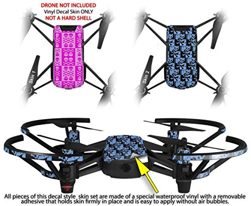 Skin Decal Wrap 2 Pack Compatible with DJI Ryze Tello Skull and Crossbones Pattern Pink Drone NOT Included