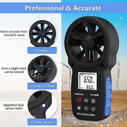 866B Handheld Anemometer with Tripod, Wind Speed CFM Meter - color: 866B+Small Tripod