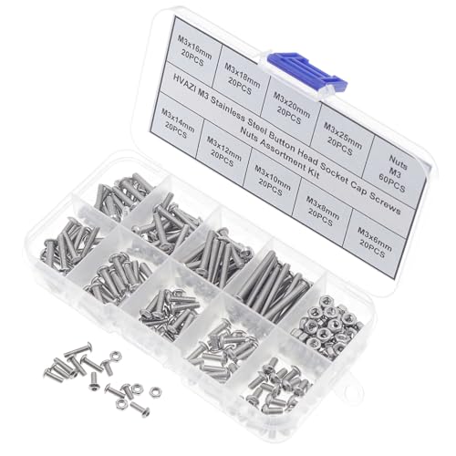 240PCS M3 304 Stainless Steel Button‑Head Socket Cap Screw & Nut Kit - size: M3