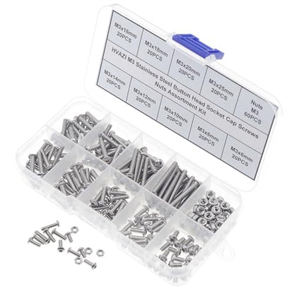 240PCS M3 304 Stainless Steel Button‑Head Socket Cap Screw & Nut Kit - size: M3