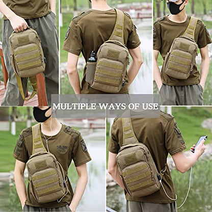Valinov Tactical Shoulder Bag,Molle Shoulder Backpacks,Military Sling Daypack Backpack with USB Charging port - color: 1 Pack Grey