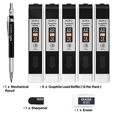 Nicpro 2mm Metal Mechanical Pencil Set with Case, 1PCS - size: 1 Count (Pack of 1)